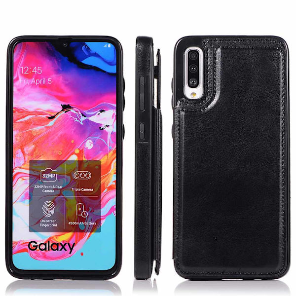 Samsung Galaxy A70 - Elegant Skal med Korthållare Mörkblå