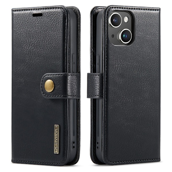 iPhone 14 - Retro Läderfodral med Magnetisk Design Grå