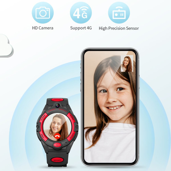 Praktisk GPS-overvåking 4G Smart Barneklokke Röd
