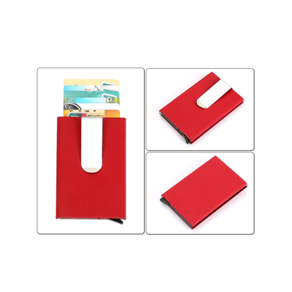 Praktisk Korthållare med RFID-Skydd (Pop-up & Sedelklämma) Röd