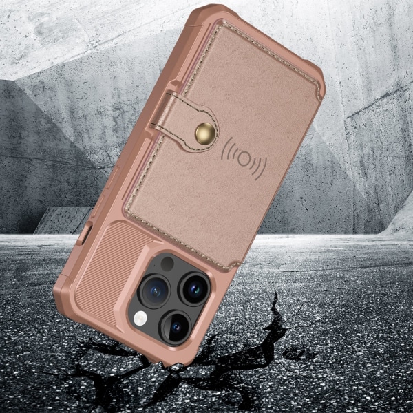 Elegant plånboksfodral i lyxigt PU-läder för iPhone 15 Pro Max Rosa guld