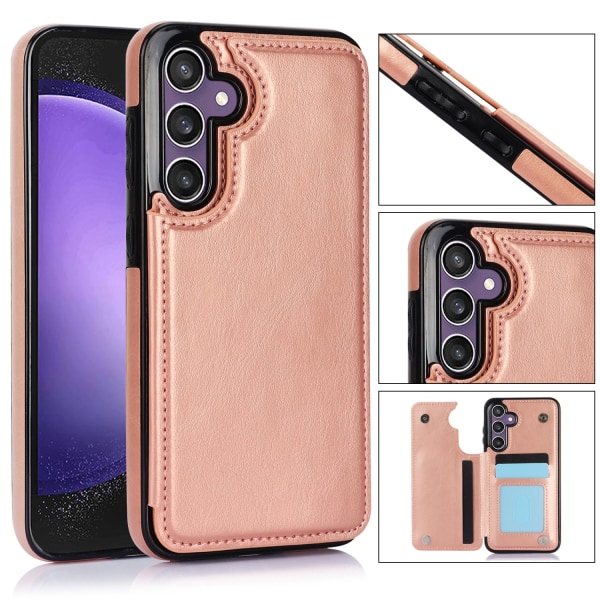 Nya Samsung Galaxy S23 FE - Stilrent Skal med Plånbok/Kortfack Roséguld