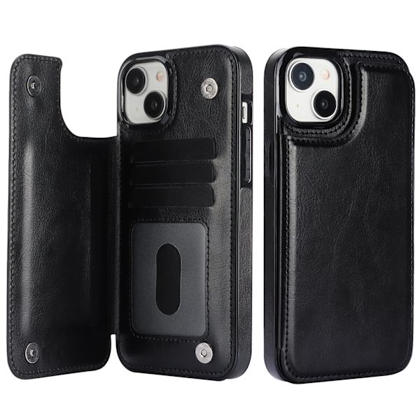 Elegant Hållbart läderfodral för iPhone 15 Plus Röd
