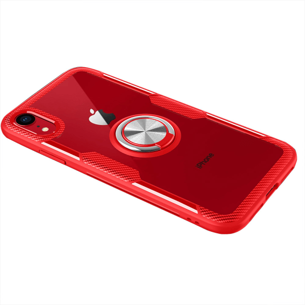 Slitasjebestandig Gjennomtenkt deksel med ringholder - iPhone X/XS Röd/Silver