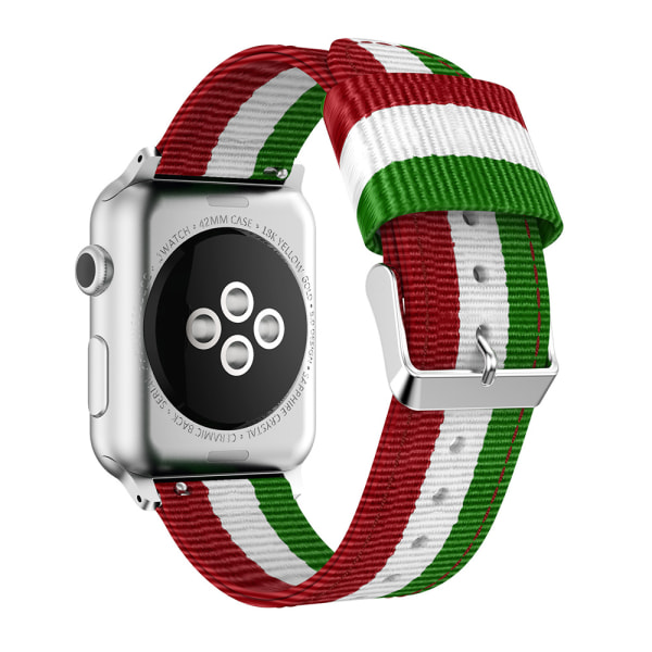 Apple Watch 44 mm - Eksklusivt armbånd i vævet nylon Blå/Vit/Röd