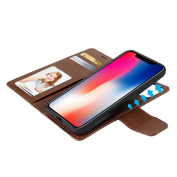iPhone XR - Praktiskt Dubbelfunktion Plånboksfodral HANMAN Brun