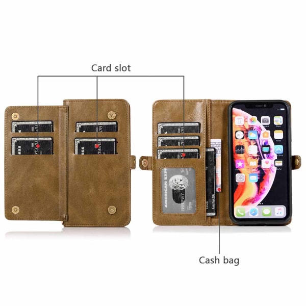 Effektfullt Dubbelt Plånboksfodral - iPhone XR Brun