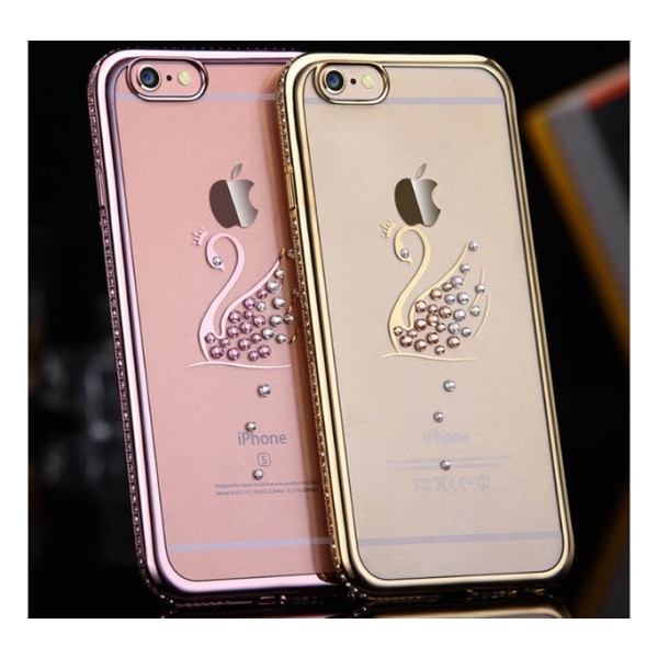 iPhone 8 - RHINESTONE Eksklusivt stilfuldt silikonetui (Svane-motiv) Guld