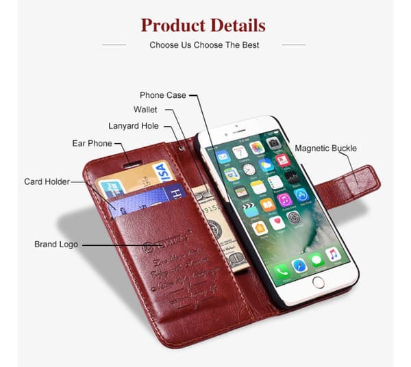 iPhone 7 PLUS - Exklusivt Praktiskt Plånboksfodral (MAX SKYDD) Röd