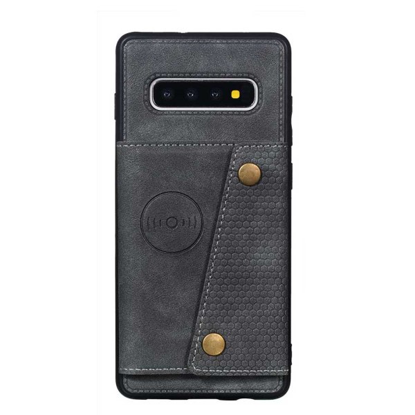 Kraftfuldt Retro Cover med Kortholder - Samsung Galaxy S10+ Svart