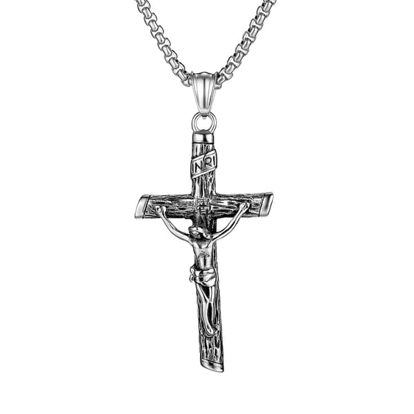 Stilfuldt Kors Jesus Rustfrit Stål Halskæde Silver