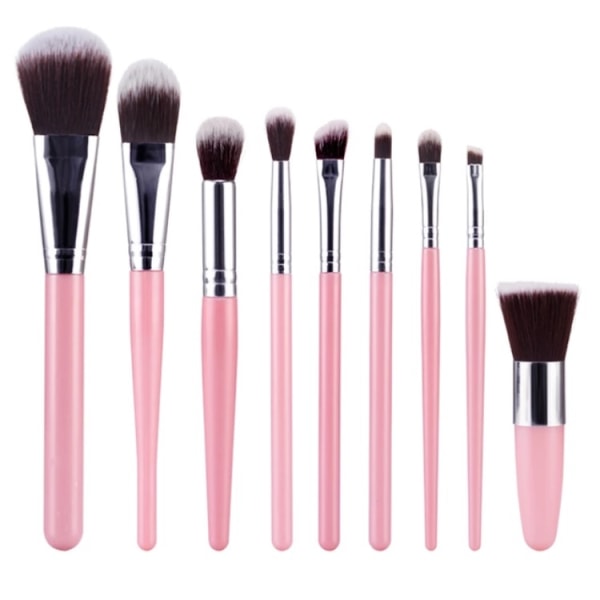 K-Minerals Elegant sæt makeup børster (9 styk) Rosa/Silver