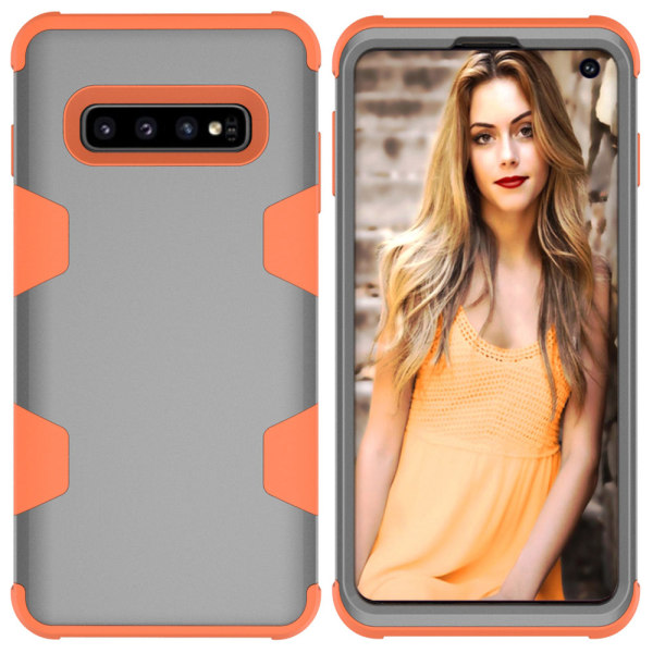 Effektfullt Praktiskt Skal Leman - Samsung Galaxy S10 Grå/Orange