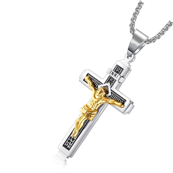 Stilrent Jesus Kors Halsband Guld/Silver