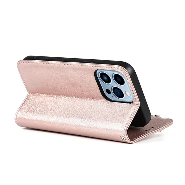 iPhone 15 Pro - Plånboksfodral i mikrofiberläder med dragkedja Roséguld