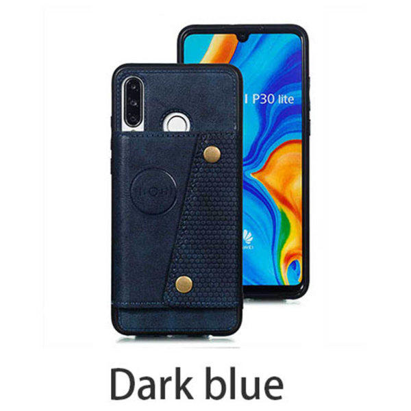 Glat cover med kortholder - Huawei P30 Lite Mörkblå
