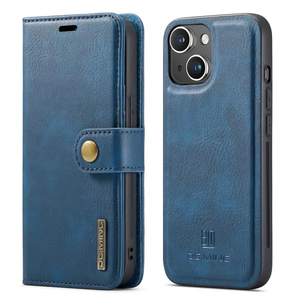 iPhone 14 - Retro Läderfodral med Magnetisk Design Svart