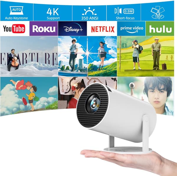 HY300Pro  LED-projektor med Android, WiFi, Bluetooth & 4K-stöd Vit