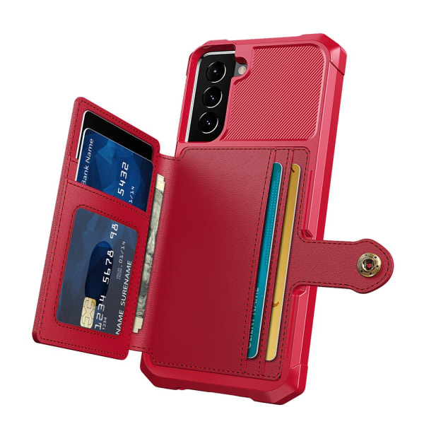 Stils�kert Skal med Kortfack - Samsung Galaxy S22 Plus Röd