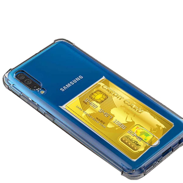 Silikondeksel med kortholder - Samsung Galaxy A50 Transparent/Genomskinlig