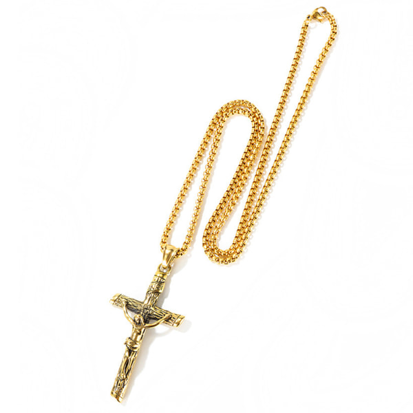 Stilrent Kors Jesus Rostfritt Stål Halsband Guld