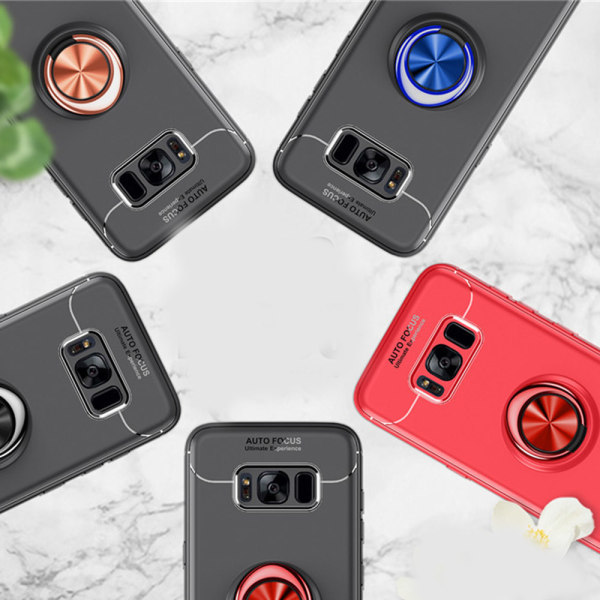 Samsung Galaxy S8 - Käytännöllinen hiilikuori sormustelineellä Svart/Röd