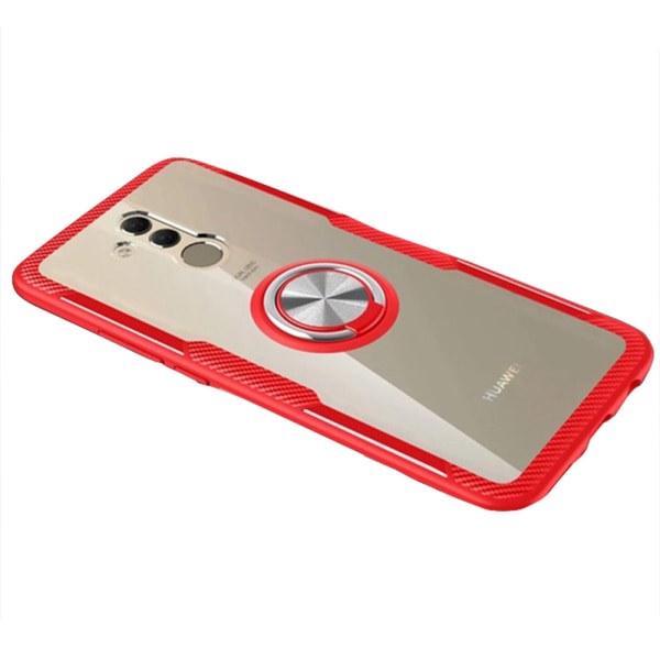 Huawei Mate 20 Lite - Gjennomtenkt Leman-deksel med ringholder Röd/Silver