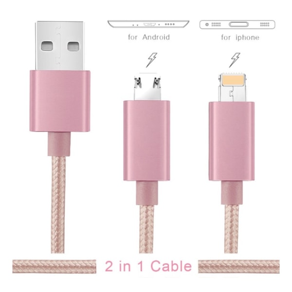 USB-lade-/dataoverføringskabel (Android/Apple) DOBBELPLUG Silver/Grå