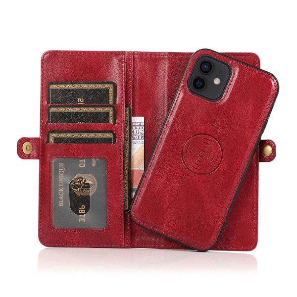 Glatt 2 i 1 lommebokdeksel - iPhone 12 Röd