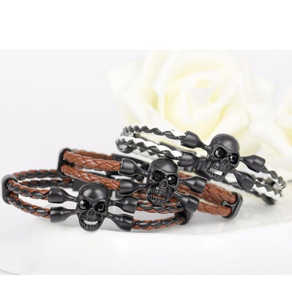 Stilsäkert Slittåligt Rockigt Döskalle Skull Armband Svart/Brun