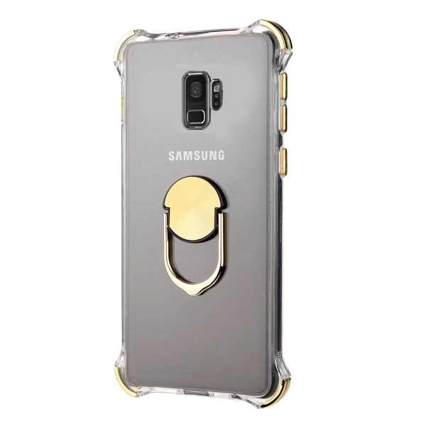 Effektfullt Silikonskal med Ringhållare - Samsung Galaxy S9 Guld