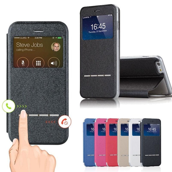 Smart etui med vindue & svarfunktion til iPhone 6/6S Plus Svart