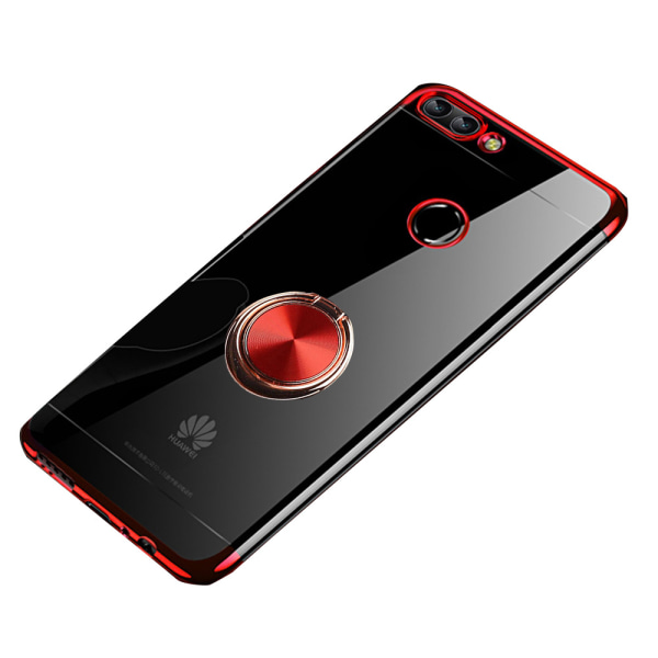 Kraftig silikondeksel med ringholder - Huawei P Smart 2018 Röd