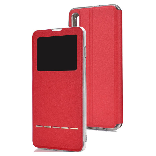 Elegant Fodral Svarsfunktion och Fönster - Samsung Galaxy A50 Röd
