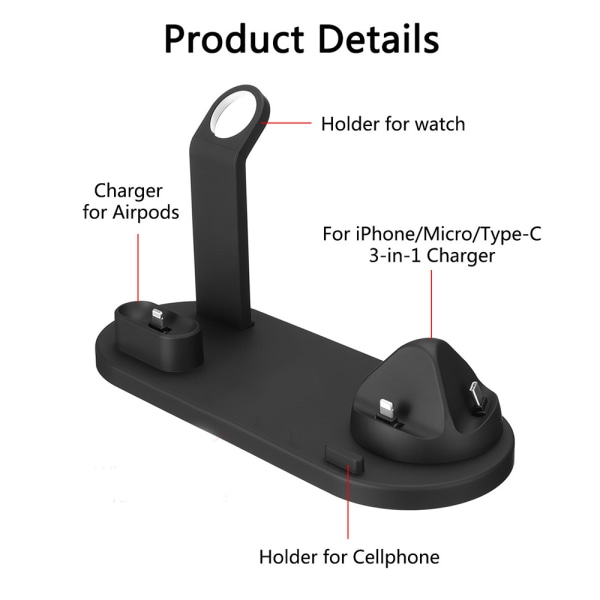 Smidig Laddare Type-C, Lightning, Micro USB (3-1) Svart