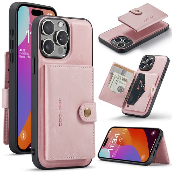 iPhone 15 pro max Skal med kortfack som är magnetiskt rose gold