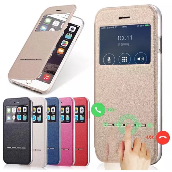 iPhone 8 Plus Stilfuldt Smart Case Vindues- og svarfunktion Rosa
