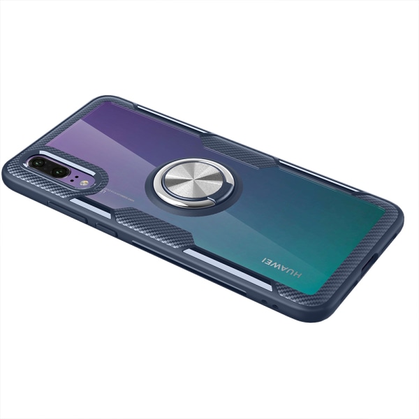 Huawei P20 - Beskyttelsesdeksel med ringholder (LEMAN) Marinblå/Silver