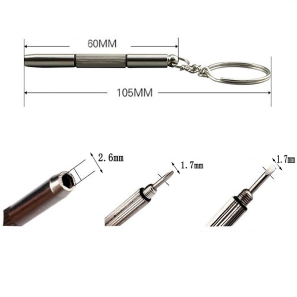 Effektfull Mini Multifunktionell Skruvmejsel Nyckelring Silver