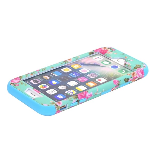 iPhone 8 Plus - Elegant flerdelt beskyttelsesdeksel med blomstermønster Blå