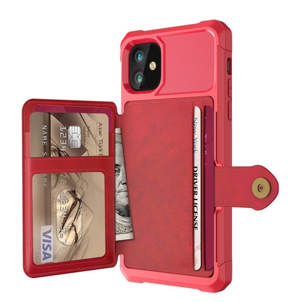 Tyylikäs sileä kansi korttilokerolla - iPhone 12 Mini Röd