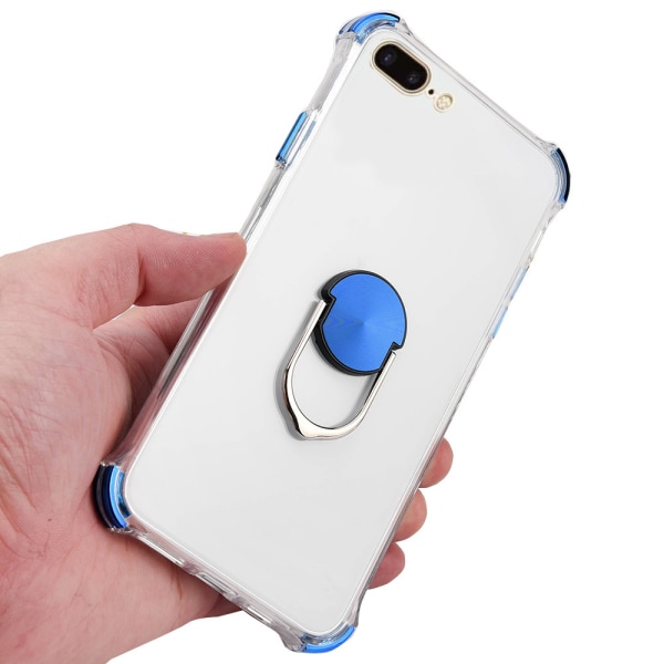 Glatt Smart Silikonetui Ringholder - iPhone 8 Plus Blå