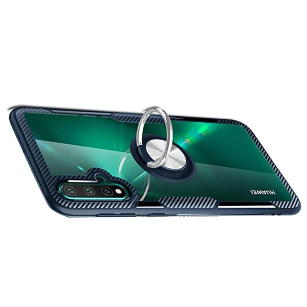 Huawei Nova 5T - Beskyttelsesskall med ringholder Marinblå/Silver