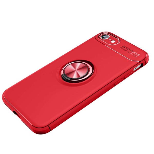Glat praktisk etui med ringholder - iPhone 7 Svart/Röd