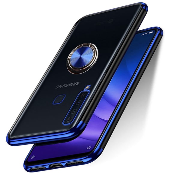 Eksklusivt silikonecover med ringholder - Samsung Galaxy A9 2018 Blå
