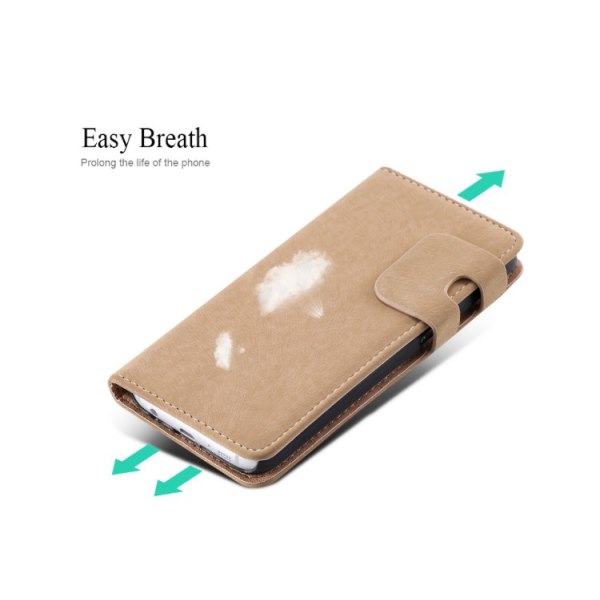 Samsung Galaxy S6 Edge - Praktiskt Plånboksfodral i lent läder Beige