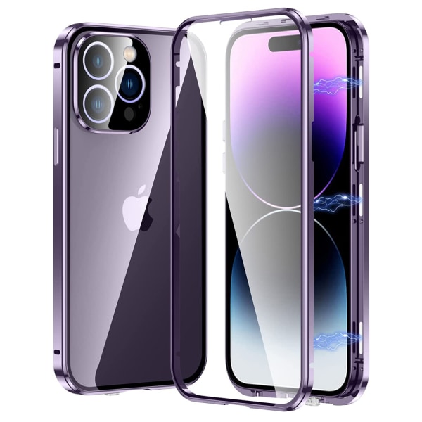 iPhone 15 Pro max - Stilfuldt magnetisk dobbeltsidet cover Purple