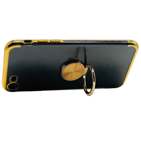 St�td�mpande Silikonskal med Ringh�llare - iPhone 7 Svart