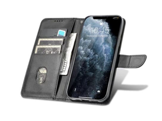iPhone 11 Pro - Smidigt och Skyddande Plånboksfodral i Läder Black