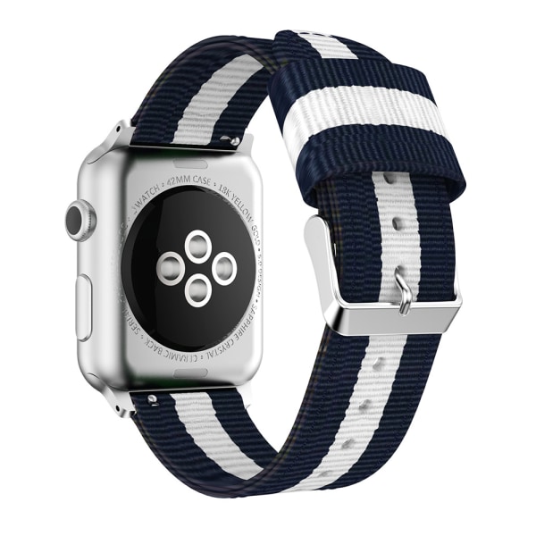 Apple Watch 44 mm - Eksklusivt armbånd i vævet nylon Blå/Vit